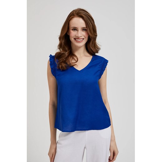 Koszula z falbanką na ramionach niebieska ze sklepu Moodo.pl w kategorii Bluzki damskie - zdjęcie 173014889