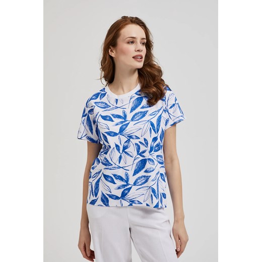 Bluzka z nadrukiem liści niebieska ze sklepu Moodo.pl w kategorii Bluzki damskie - zdjęcie 173014948