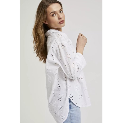 Koszula oversize z rękawami 3/4 biała ze sklepu Moodo.pl w kategorii Koszule damskie - zdjęcie 173014985