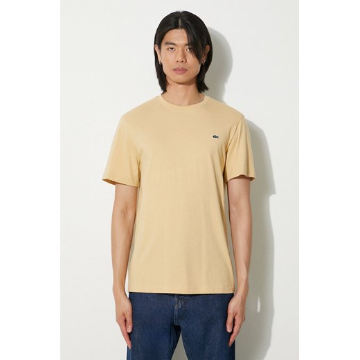 Lacoste t-shirt bawełniany kolor beżowy gładki ze sklepu PRM w kategorii T-shirty męskie - zdjęcie 173015375