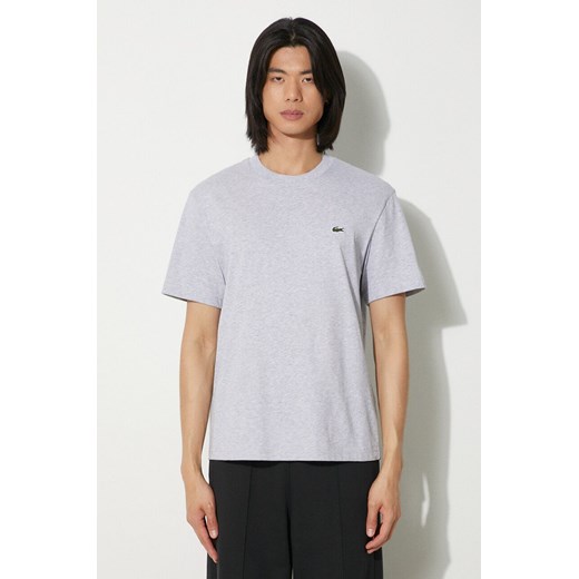 Lacoste t-shirt bawełniany męski kolor szary gładki ze sklepu PRM w kategorii T-shirty męskie - zdjęcie 173015609