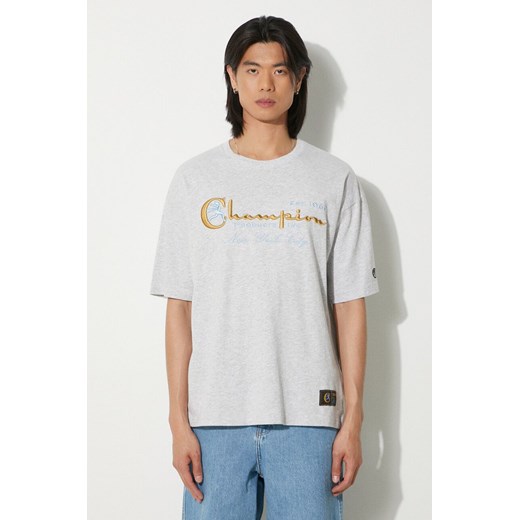 Champion t-shirt bawełniany męski kolor szary z aplikacją 219998 ze sklepu PRM w kategorii T-shirty męskie - zdjęcie 173015615