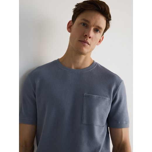 Reserved - Strukturalny t-shirt slim - jasnoniebieski ze sklepu Reserved w kategorii T-shirty męskie - zdjęcie 173022949