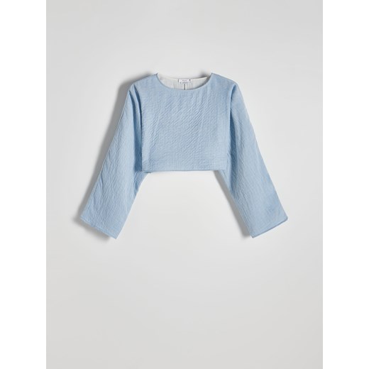 Bluzka damska Reserved niebieska z okrągłym dekoltem z długimi rękawami 
