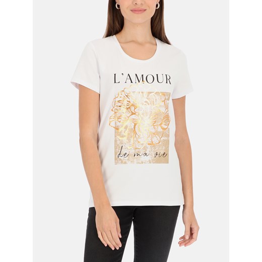Dzianinowy t-shirt z połyskującym nadrukiem L'AF Tessa ze sklepu Eye For Fashion w kategorii Bluzki damskie - zdjęcie 173030528