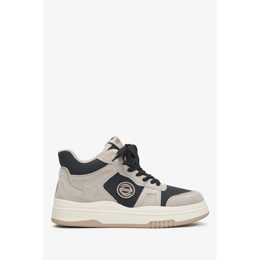 Estro: Szaro-czarne wysokie sneakersy damskie ze skóry i zamszu ze sklepu Estro w kategorii Buty sportowe damskie - zdjęcie 173031158