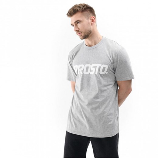 T-shirt męski szary Prosto. z krótkim rękawem w nadruki na wiosnę 