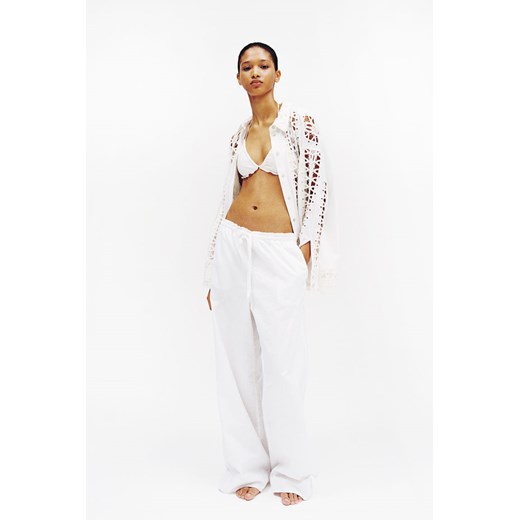 H & M - Szerokie spodnie z domieszką lnu - Biały ze sklepu H&M w kategorii Spodnie damskie - zdjęcie 173032608