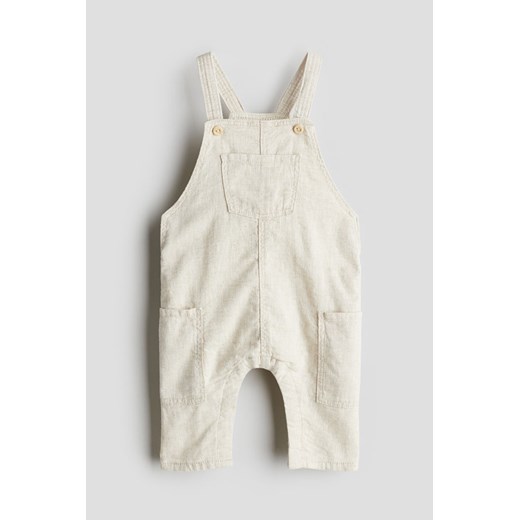 H & M - Spodnie ogrodniczki z domieszką lnu - Beżowy ze sklepu H&M w kategorii Odzież dla niemowląt - zdjęcie 173032666