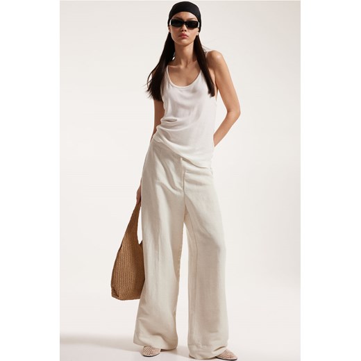 H & M - Spodnie z domieszką lnu - Beżowy ze sklepu H&M w kategorii Spodnie damskie - zdjęcie 173032685