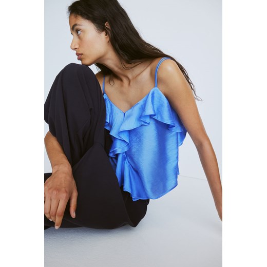 H & M - Top na ramiączkach zdobiony falbaną - Niebieski ze sklepu H&M w kategorii Bluzki damskie - zdjęcie 173032689