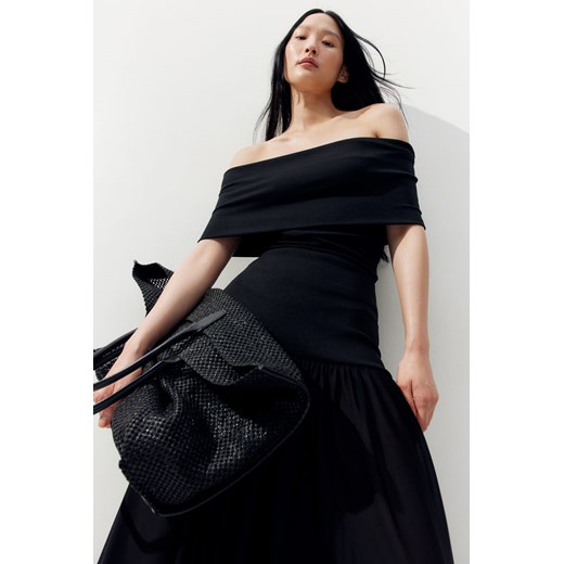 H & M - Prążkowany top z odkrytymi ramionami - Czarny ze sklepu H&M w kategorii Bluzki damskie - zdjęcie 173032695