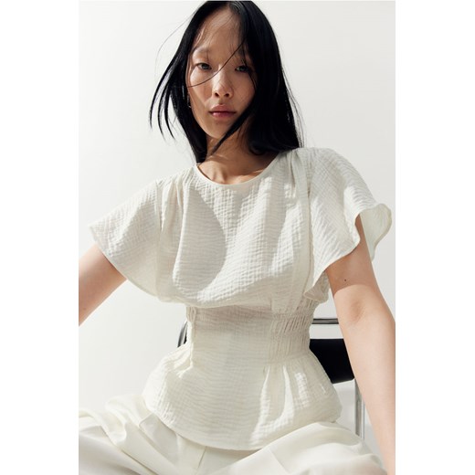 H & M - Tkaninowa bluzka o strukturalnej powierzchni - Biały H & M L H&M