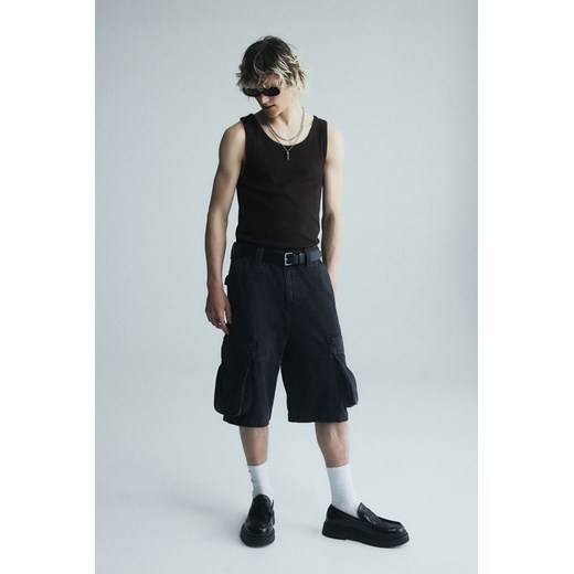 H & M - Prążkowana koszulka Slim Fit - Czarny ze sklepu H&M w kategorii Bluzki damskie - zdjęcie 173032765