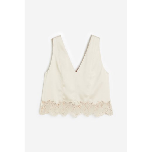 H & M - Satynowy top z koronką - Beżowy H & M S H&M