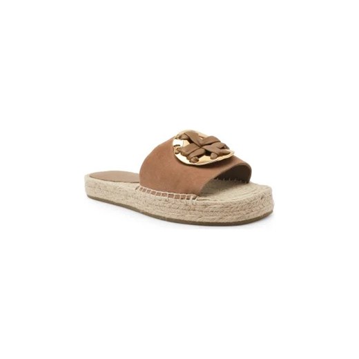 TORY BURCH Skórzane klapki WOVEN DOUBLE T ESPADRILLE ze sklepu Gomez Fashion Store w kategorii Klapki damskie - zdjęcie 173065517