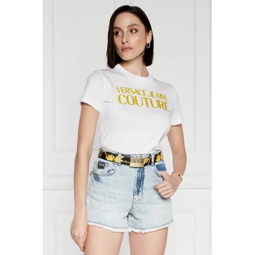 Bluzka damska Versace Jeans na lato z krótkim rękawem z okrągłym dekoltem młodzieżowa