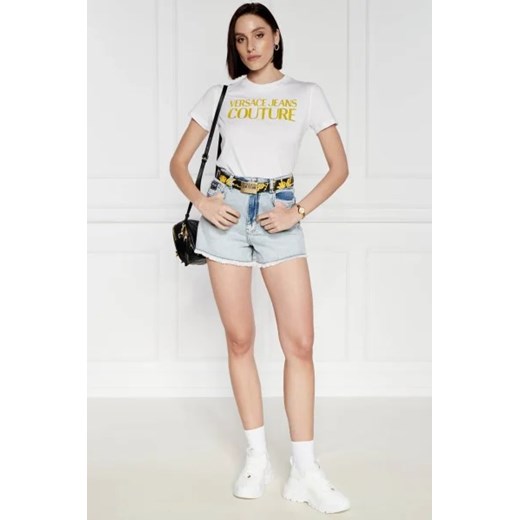 Bluzka damska Versace Jeans z okrągłym dekoltem biała bawełniana z krótkim rękawem na lato