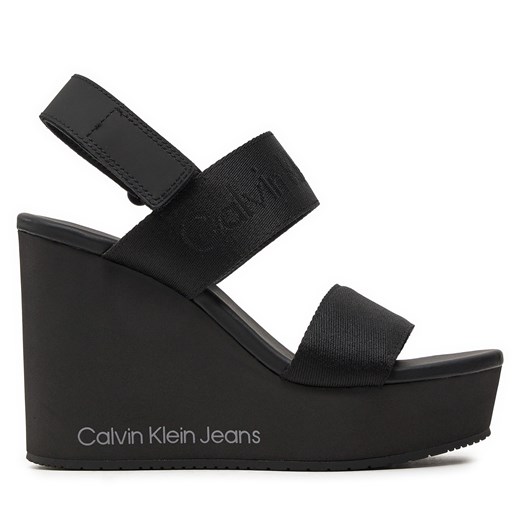 Sandały Calvin Klein Jeans Wedge Sandal Webbing In Mtl YW0YW01479 Czarny ze sklepu eobuwie.pl w kategorii Sandały damskie - zdjęcie 173116168