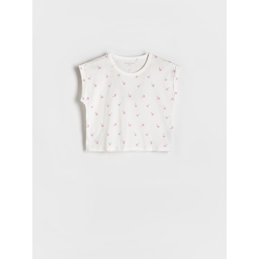 Reserved - T-shirt z nadrukiem - złamana biel ze sklepu Reserved w kategorii Bluzki dziewczęce - zdjęcie 173117109