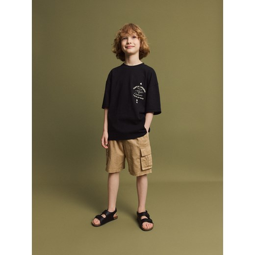 Reserved - T-shirt z lnem - czarny Reserved 170 (13-14 lat) Reserved