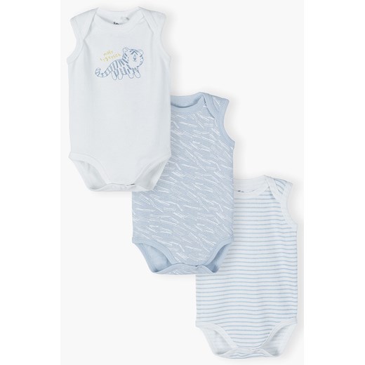 Zestaw trzech bawełnianych biało-niebieskich body dla niemowlaka ze sklepu 5.10.15 w kategorii Body niemowlęce - zdjęcie 173118417