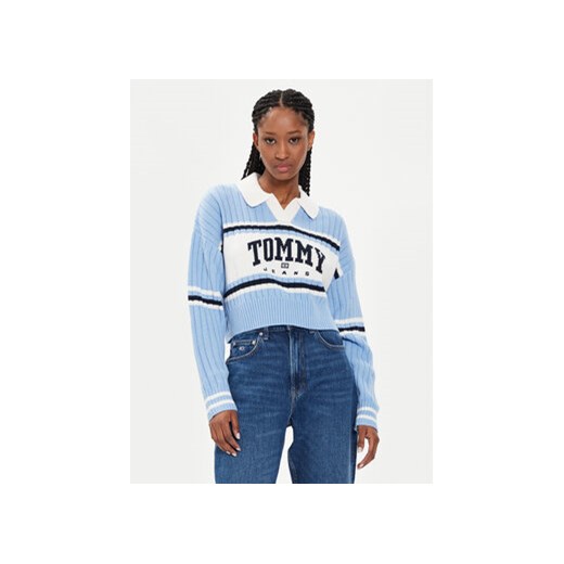 Tommy Jeans Sweter Varsity DW0DW19235 Niebieski Relaxed Fit ze sklepu MODIVO w kategorii Swetry damskie - zdjęcie 173119798