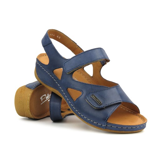 Wygodne sandały damskie skórzane - Pollonus 0994, niebieskie ze sklepu ulubioneobuwie w kategorii Sandały damskie - zdjęcie 173121057