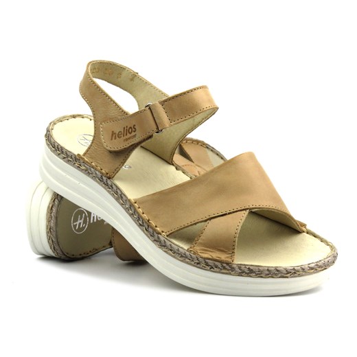 Skórzane sandały damskie ze skrzyżowanymi paskami - HELIOS Komfort 123, jasnobeżowe ze sklepu ulubioneobuwie w kategorii Sandały damskie - zdjęcie 173121128