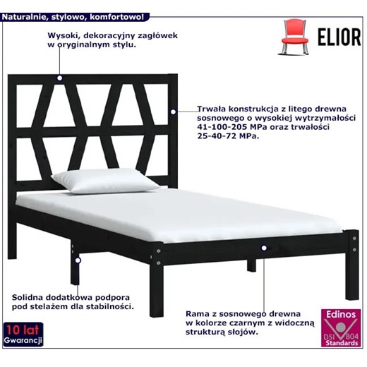 Czarne sosnowe łóżko jednoosobowe 90x200 - Yoko 3X Elior One Size Edinos.pl