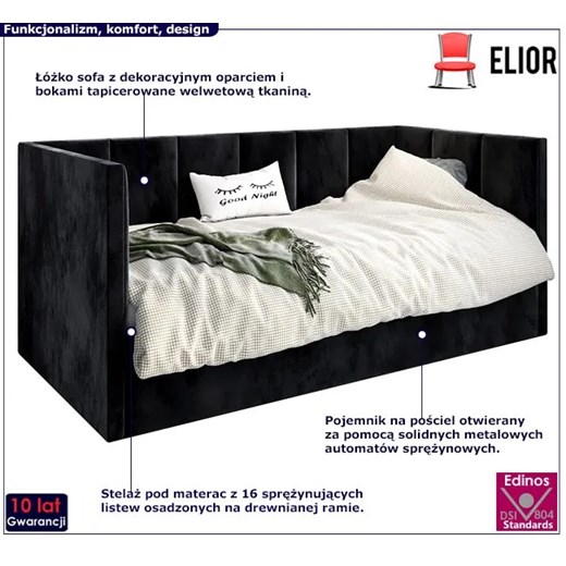 Czarne łóżko młodzieżowe z oparciem Barnet 8X - 3 rozmiary Elior One Size okazja Edinos.pl