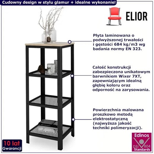 Industrialny regał z metalowym stelażem czarny + dąb sonoma - Olik 3X Elior One Size Edinos.pl