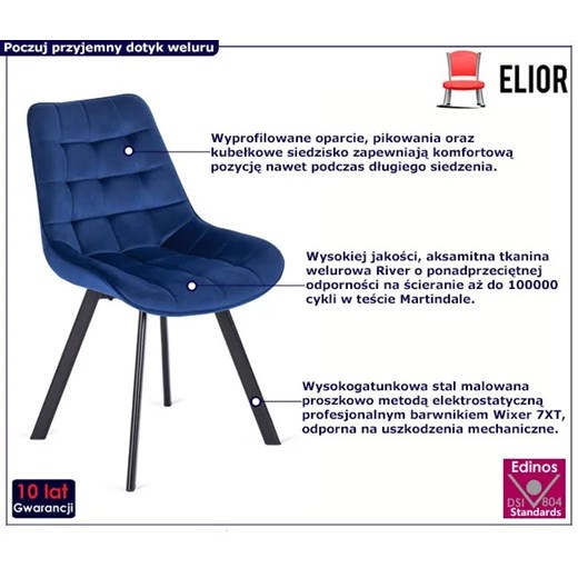 Granatowe pikowane welurowe krzesło - Ivos Elior One Size Edinos.pl