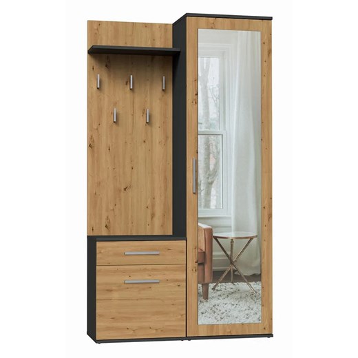 Garderoba Do Przedpokoju Antracyt + Dąb Artisan W7-F18 ze sklepu Edinos.pl w kategorii Zestawy mebli do przedpokoju - zdjęcie 173121479