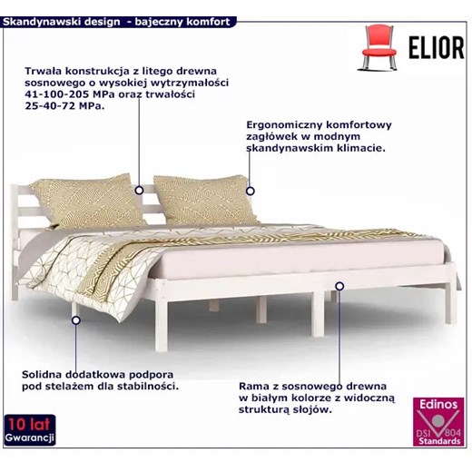 Białe drewniane łóżko skandynawskie 160x200 cm - Lenar 6X Elior One Size Edinos.pl