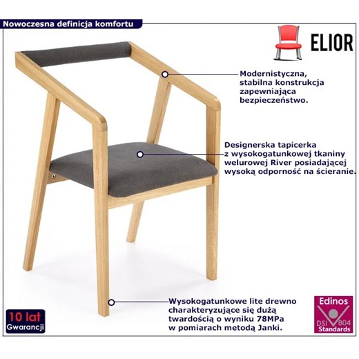 Nowoczesne tapicerowane welurem krzesło w kolorze dębu - Rutox Elior One Size Edinos.pl