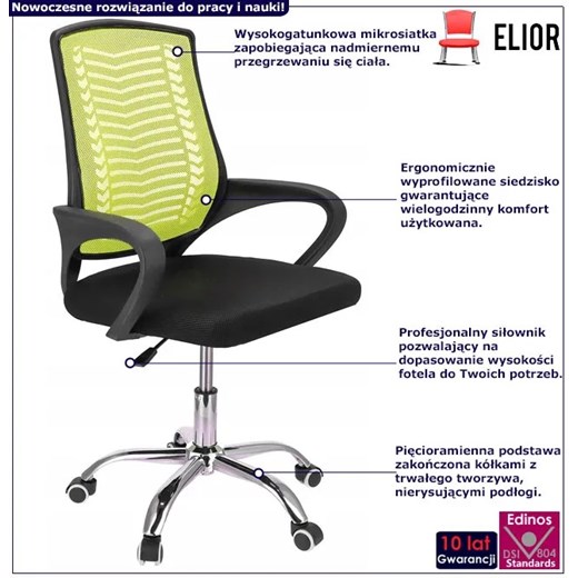 Zielony biurowy fotel obrotowy na kółkach - Roso Elior One Size Edinos.pl