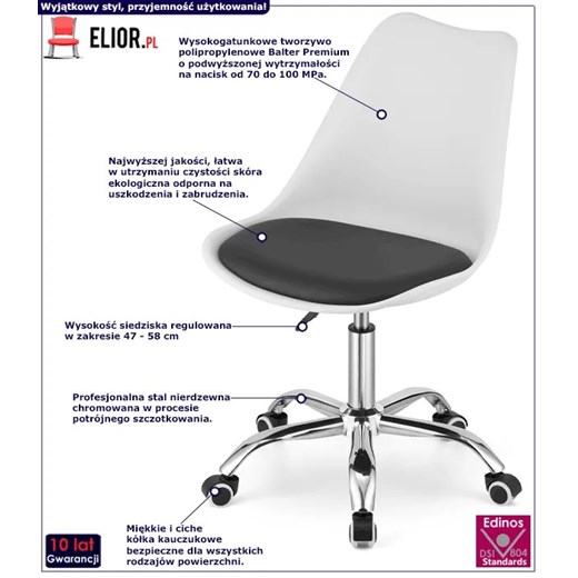 Biało-czarny młodzieżowy fotel do biurka obrotowy - Fernis Elior One Size Edinos.pl
