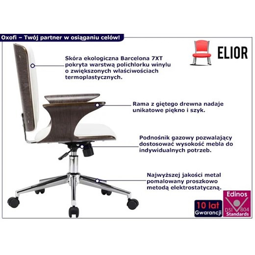 Biały fotel obrotowy z ekoskóry i drewna orzechowego - Oxofi 3X Elior One Size Edinos.pl