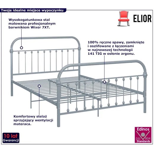 Szare metalowe łóżko industrialne 140x200 cm - Asal Elior One Size Edinos.pl