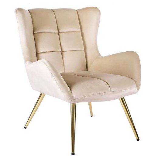 Kremowy stylowy fotel uszak na złotych nogach - Zaxo 3X ze sklepu Edinos.pl w kategorii Fotele - zdjęcie 173122007