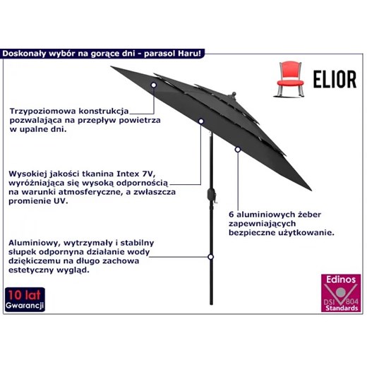 Antracytowy parasol ogrodowy - Haru Elior One Size wyprzedaż Edinos.pl