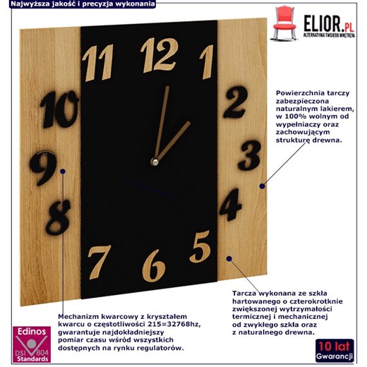 Zegar na ścianę nowoczesny Sigan - dąb Elior One Size Edinos.pl