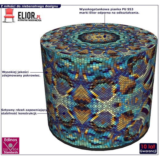 Okrągła tapicerowana pufa ozdobna 4 wzory - Adelos 9X Elior One Size Edinos.pl