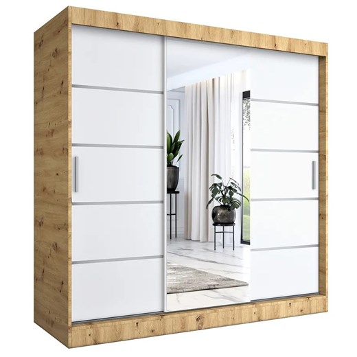 Szafa Przesuwna Biały 200 Cm Dąb Artisan + K3-R96 ze sklepu Edinos.pl w kategorii Szafy - zdjęcie 173122647