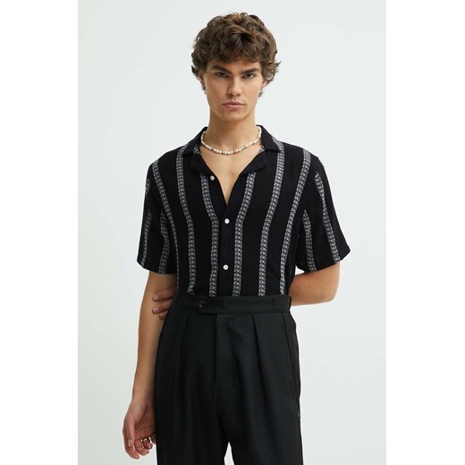 Hollister Co. koszula z domieszką lnu kolor czarny regular ze sklepu ANSWEAR.com w kategorii Koszule męskie - zdjęcie 173123217