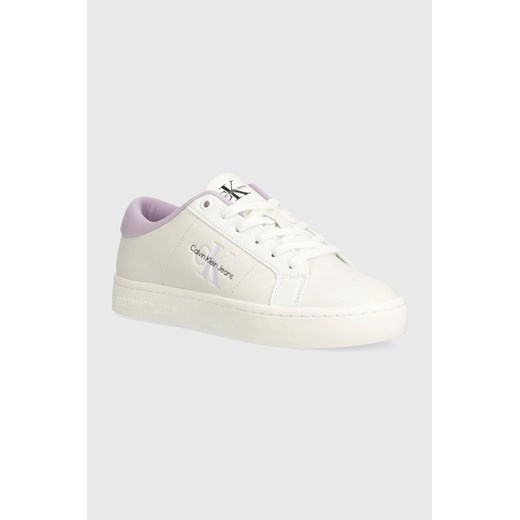 Calvin Klein Jeans sneakersy skórzane CLASSIC CUPSOLE LOWLACEUP LTH WN kolor biały YW0YW01444 ze sklepu ANSWEAR.com w kategorii Buty sportowe damskie - zdjęcie 173123266