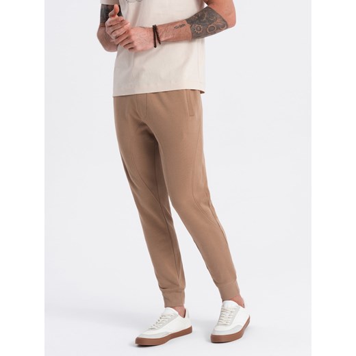 Spodnie męskie dresowe typu jogger - brązowe V2 OM-PABS-0173 ze sklepu ombre w kategorii Spodnie męskie - zdjęcie 173125418