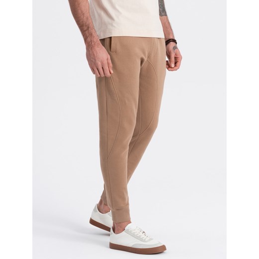 Spodnie męskie dresowe typu jogger - brązowe V2 OM-PABS-0173 XL ombre