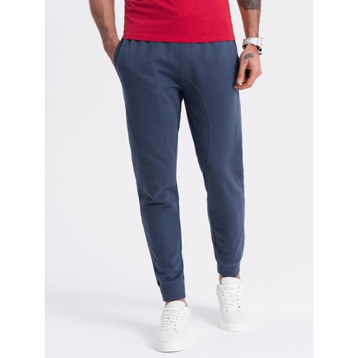 Spodnie męskie dresowe typu jogger - granatowe V4 OM-PABS-0173 ze sklepu ombre w kategorii Spodnie męskie - zdjęcie 173125436